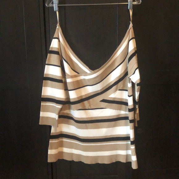 Striped Off-Shoulder 3/4 sleeve Sweater - Picture 1 of 3